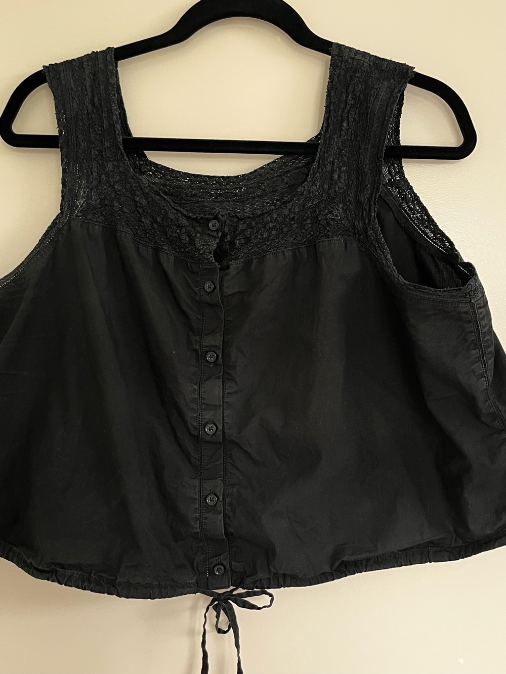 J. Crew Black Lace-Trim Button Front Tank